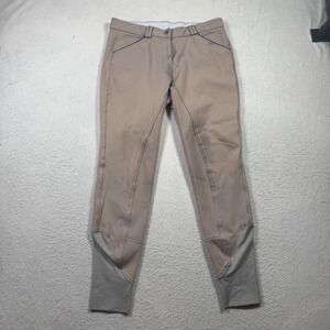 HR Farm Equestrian Breeches Womens 32 Tan Full Seat Silicone Grip Stretch Jumper